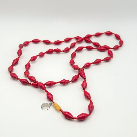 Bead For Life Necklace Boho Red African Paper Beads Made In Uganda 36" Strand - Picture 1 of 3